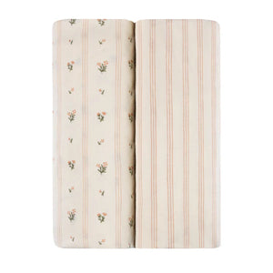 Crib Sheet Two Pack | Pink Linear Floral | Ely's & Co