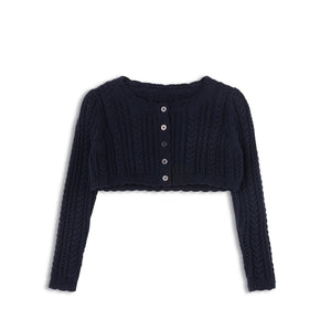 Baby Girl Cardigan | Cable Pointelle Collection | Navy | Looms | AW25