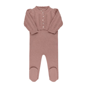 Baby Girl Knit Footie Set | Cable Pointelle Knit Collection | Mauve | Looms | AW25