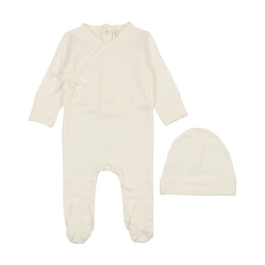 Baby Neutral Footie + Hat | Brushed Cotton Wrapover | Winter White | Lil Legs