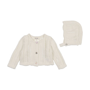 Baby Girl Sweater Blanket Set | Crochette Velour Blanket Set | Chalk White | Bee and Dee | AW25