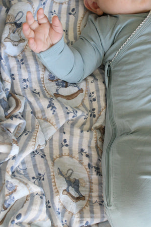 Baby Swaddle Blanket | Muslin Stripped Rocking Horse | Little Threads