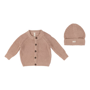 Baby Girl Cardigan + Beanie | Classic Chunky Knit | Dusty Pink | Lil Legs | Aw25
