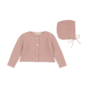 Baby Girl Cardigan + Hat | Knit | Rose | Mema Knits | SS25