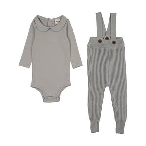 Baby Boy 2 Piece Set | Knit Overall + Onesie | Windy Blue | Mema Knits | AW25
