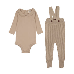 Baby Boy 2 Piece Set | Knit Overall + Onesie | Beige Melange | Mema Knits | AW25