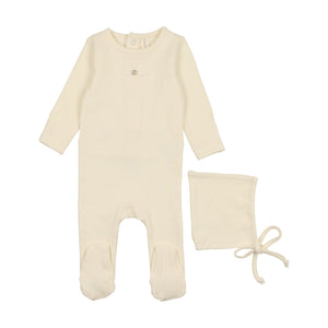 Baby Neutral Footie + Hat | Pointelle Circle | Ivory | Lil Legs