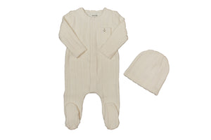 Baby Neutral Footie + Hat | Terry Striped | Snow White | Bee and Dee