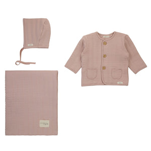 Baby Girl Jacket + Hat | Solid Quilted | Mauve | Cream Bebe