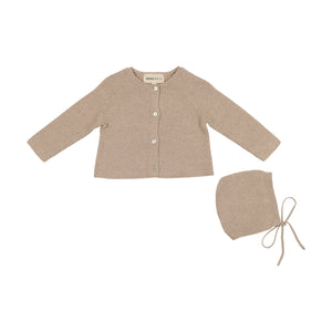 Baby Boy Cardigan + Hat | Knit | Taupe | Mema