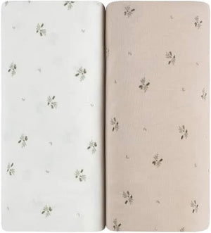 Crib Sheet Two Pack | Floral Print | Ivory/Sage | Ely's & Co