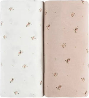 Crib Sheet Two Pack | Floral Print | Ivory/Pink | Ely's & Co