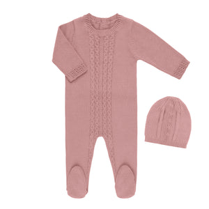 Baby Girl Footie + Blanket | Cable Knit | Blush | Tricot Bebe | AW22