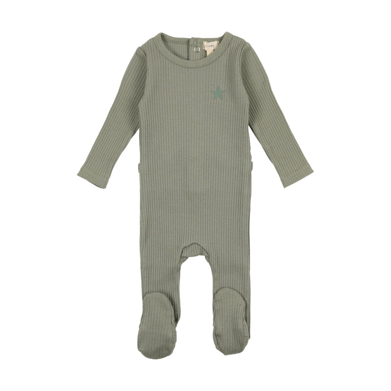 Baby Boy Footie Ribbed Green Star Lil Legs SS23