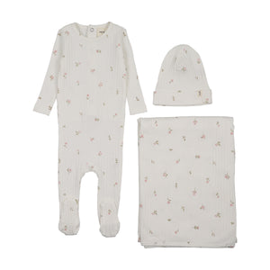 Baby Girl Layette Set | Rib Floral Print | White/Pink Floral | Mema Knits | SS26