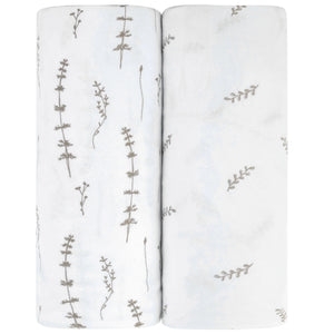 Crib Sheet Two Pack | Forest Grey Leaf Cotton | Ely's & Co