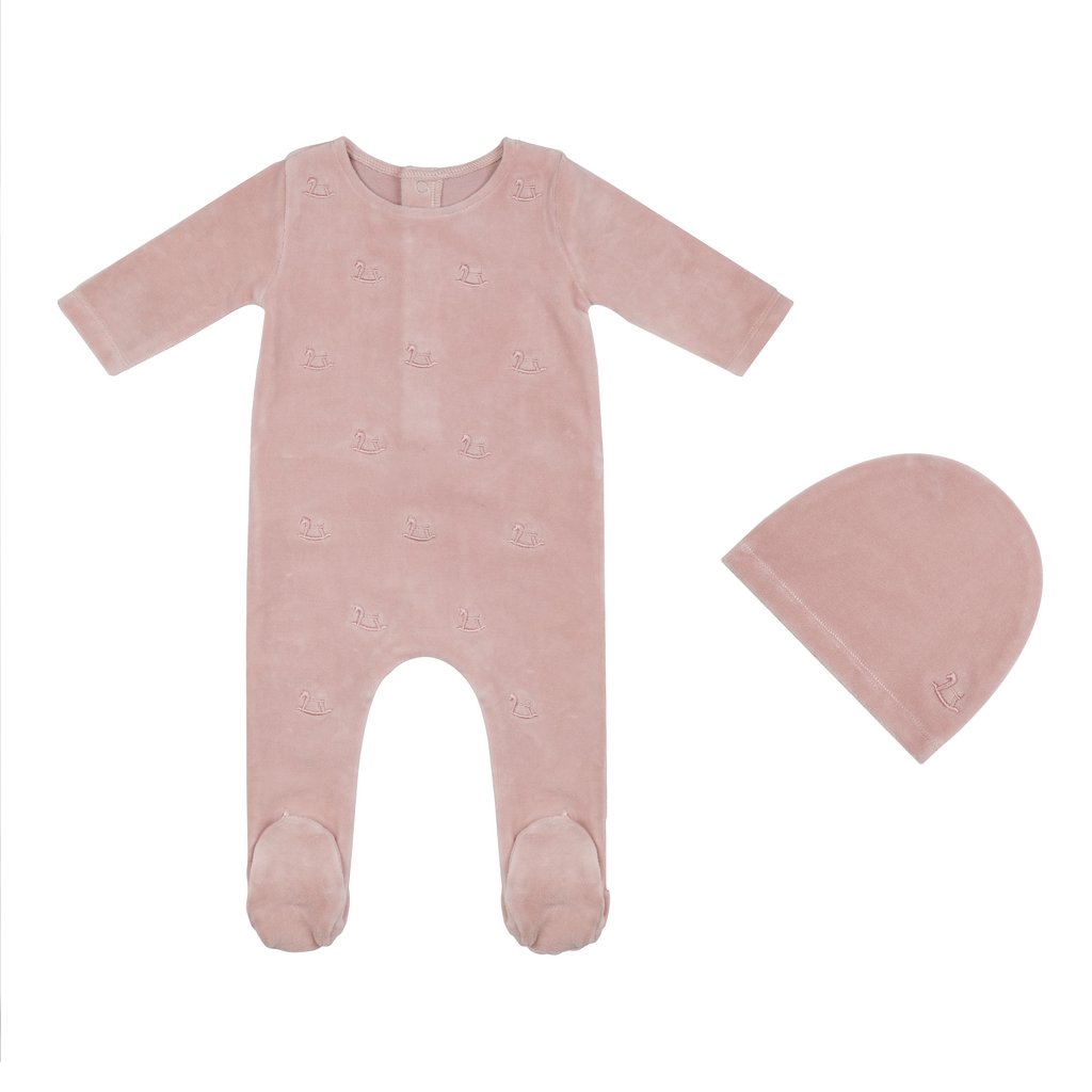 Baby Girl Footie + Hat | Embroidered Collection | Rose | Tricot Bebe