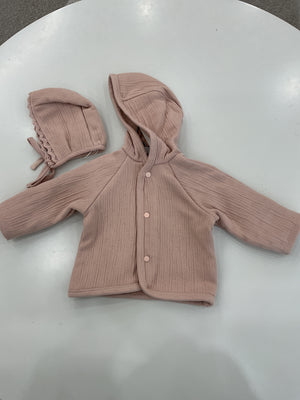 Baby Girl Jacket + Bonnet | Lumi | Chenille Dusty Rose| Bebe Organic | AW26