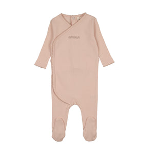 Baby Girl Footie | Amour Embroidered | Rose / Pale Pink Embroidery | Mema Knits | SS26