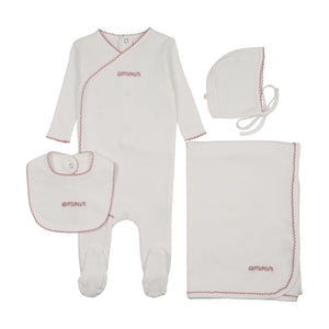 Baby Girl Layette Set | Amour Embroidered| Winter White / Mauve Embroidery | Mema Knits | SS26