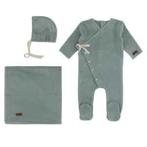 Baby Boy Footie + Hat |  Velour Wrap Collection | Sage | Cream Bebe | AW23