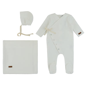 Baby Boy Footie + Hat |  Velour Wrap Collection | Ivory | Cream Bebe | AW23