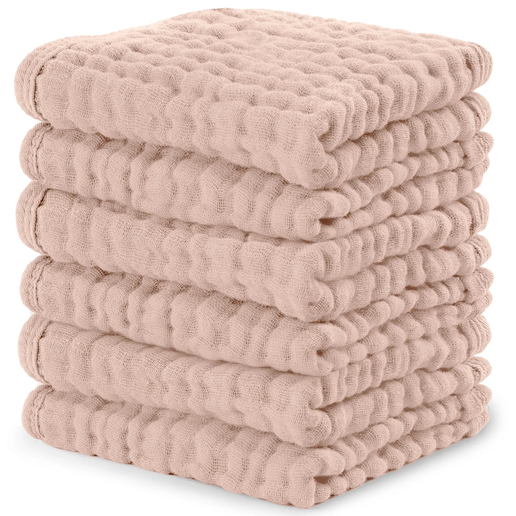 Muslin Wash Cloths by Comfy Cubs: Blush / 6-Pack 10”X10”
