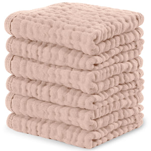 Muslin Wash Cloths by Comfy Cubs: Blush / 6-Pack 10”X10”