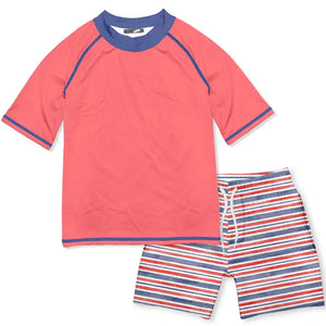 Baby Boy Bathing Suit Set | Coral Stripe Short-Sleeve Rashguard Swim Set  | Millie Loves Lily (Copy)