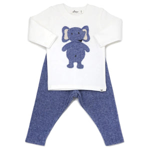 Baby Boy Outfit | Ragdoll Elephant | Cream/Blue Heather | Oh Baby! | AW23
