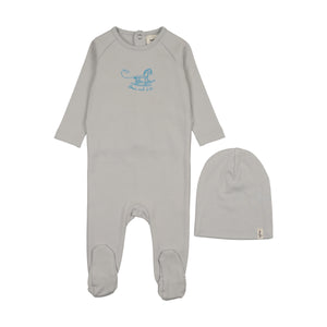 Baby Boy Footie + Hat | Horse Rocker | Gray Dawn | Mema Knits | SS26