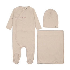 Baby Girl Layette Set | Mock Wrap Polka Dot | Pink Colored Polka Dot Print | Mema Knits | SS26