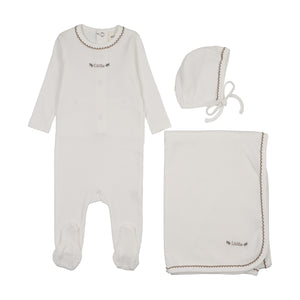 Baby Boy Layette Set | Floral Embroidery | White/Blue Embroidery | Mema Knits | SS26