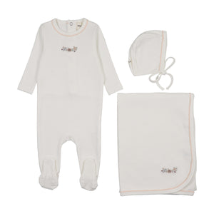 Baby Girl Layette Set | Floral Embroidery | White/Pink Embroidery | Mema Knits | SS26