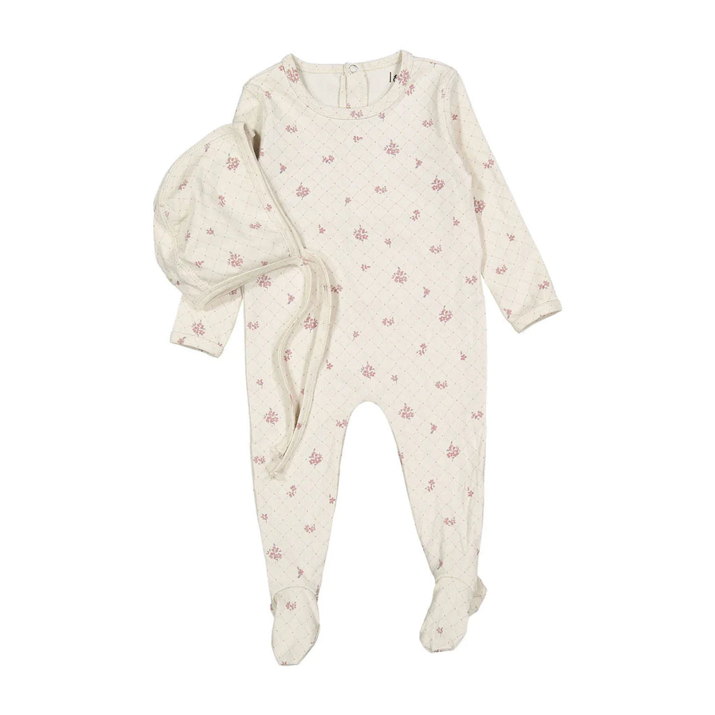 Baby Girl Footie + Hat | Rose Grid Print | Ladida | AW25