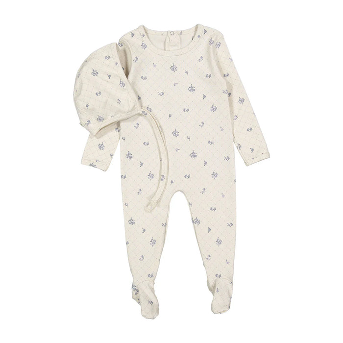 Baby Boy Footie + Hat | Slate Grid Print | Ladida | AW25