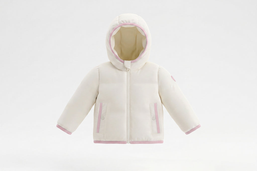 Baby Girl Jacket | Ivory With Pink Binding | Pramie | AW26