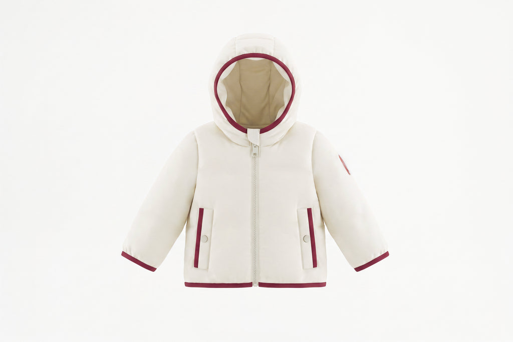 Baby Girl Jacket | Ivory With Red Binding | Pramie | AW26