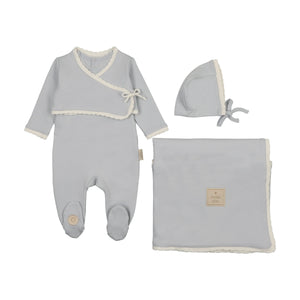 Baby Boy Layette Set | Scalloped Wrap Cardigan | Blue Dawn | Mon Tresor | SS26