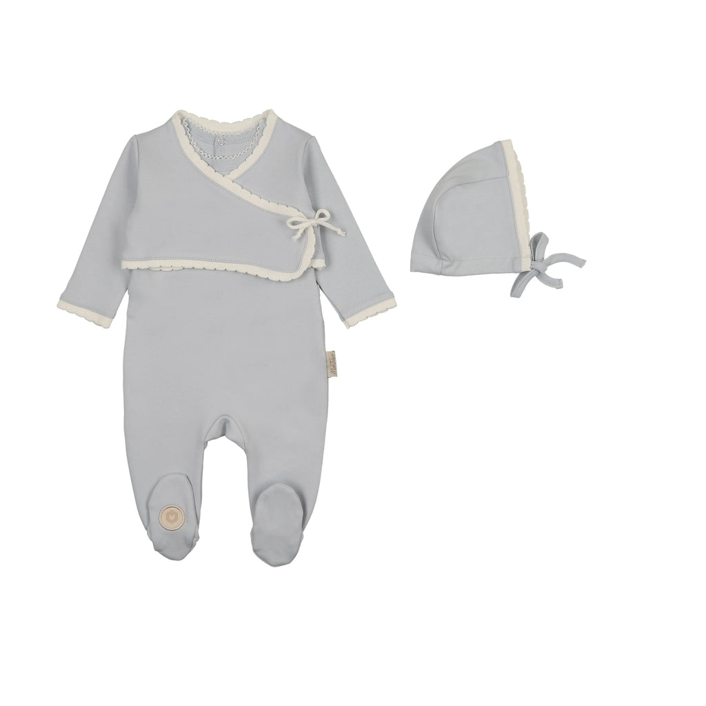 Baby Boy Footie + Hat | Scalloped Wrap Cardigan | Blue Dawn | Mon Tresor | SS26