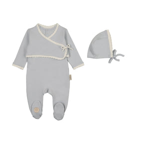 Baby Boy Footie + Hat | Scalloped Wrap Cardigan | Blue Dawn | Mon Tresor | SS26