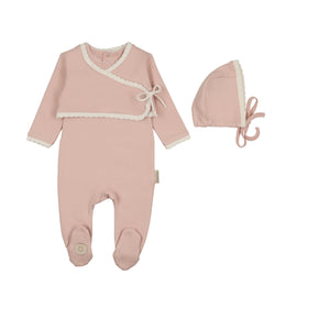 Baby Girl Footie + Hat | Scalloped Wrap Cardigan | Orchid Pink | Mon Tresor | SS26