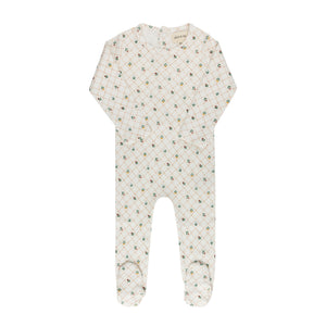 Baby Neutral Footie | Ribbed Floral Grid Pattern Collection | Ivory | Ely's & Co | SS26