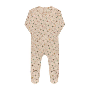 Baby Girl Footie | Ribbed Floral Grid Pattern Collection | Pink | Ely's & Co | SS26
