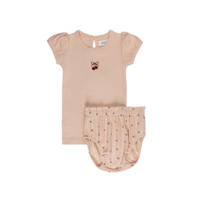 Baby Girl Tshirt and Bloomer | Pointelle Bow Print Collection | Pink/Red | Aurora | SS26