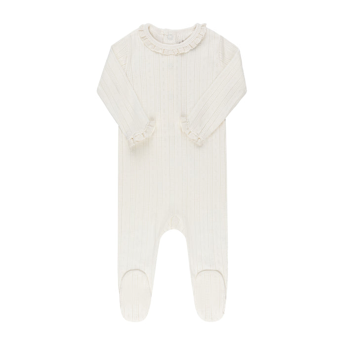Baby Girl Footie + Hat + Bib | Lace Trim Pointelle | Cream| Ely's & Co