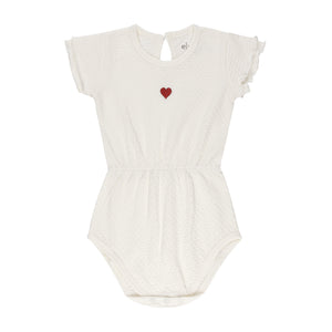 Baby Girl Romper | Embroidered Heart | Ivory/Red | Ely's & Co