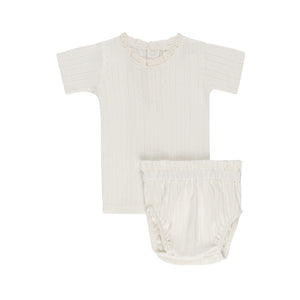 Baby Girl Short Lounge Set | Lace Trim Pointelle | Cream | Ely's & Co