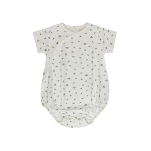 Baby Boy Romper | Floral Pointelle Collection | Ivory/Blue | Ely's & Co | SS26