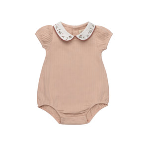 Baby Girl Romper | Floral Embroidered Collar Collection | Pink | Ely's & Co | SS26